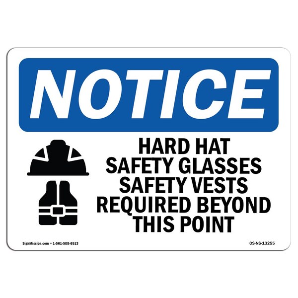Signmission OSHA Sign, Hard Hat Glasses With Symbol, 10in X 7in Rigid Plastic, 10" W, 7" H, Landscape OS-NS-P-710-L-13255 - main